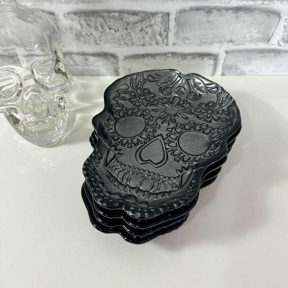 Akcam Silver~Grey Sugar Skull Turkish Glass Side Plates ~ Set of 4